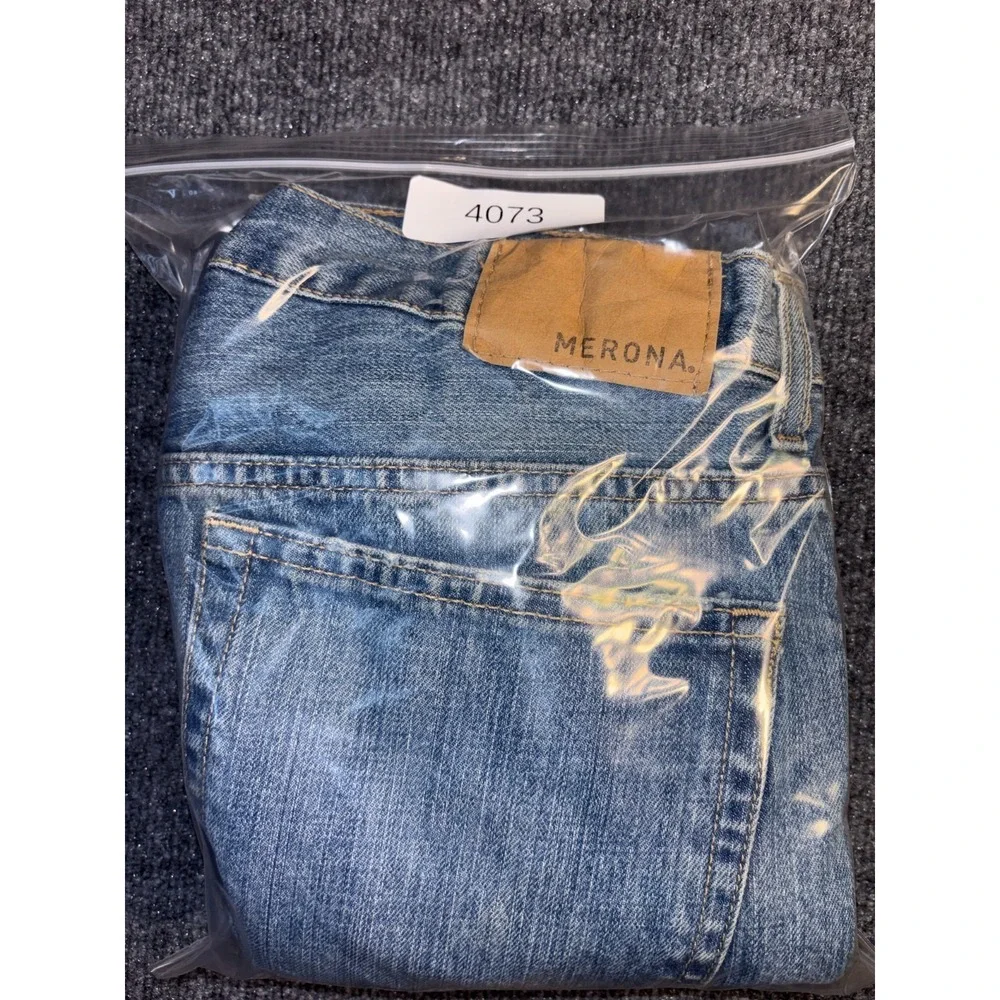 Merona Straight Fit Jeans Men 34x30 Blue Denim Classic Fit Light Wash Boho Faded